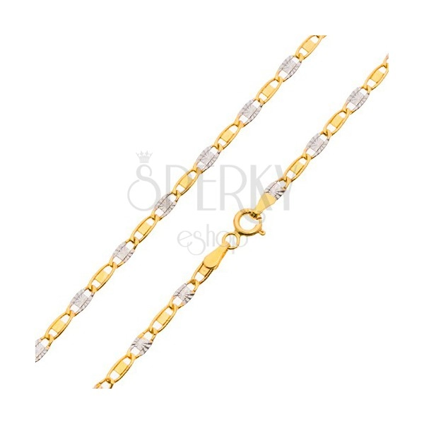 Chain made of combined 14K gold, smooth and radial links, 450 mm