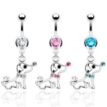 Belly ring -  dog with zirconic collar