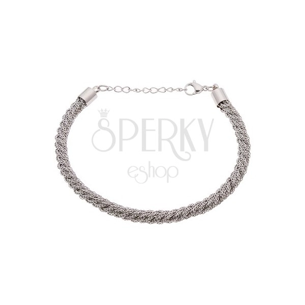 Steel bracelet in silver colour, pattern of twisted rope, lobster closure