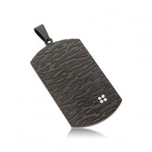 Pendant made of 316L steel - black tag with camoflage pattern and clear zircons