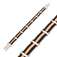 Steel bracelet in tricoloured design, matt links and shiny joints