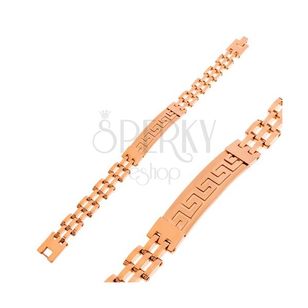 316L steel bracelet in copper colour, matt plate with Greek key