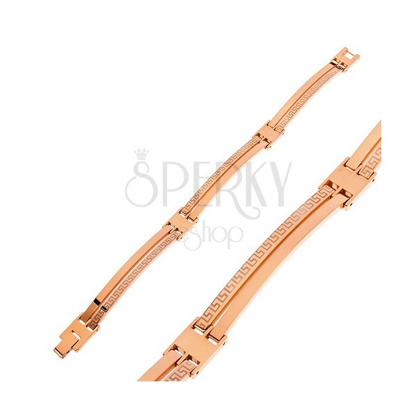 Surgical steel bracelet in copper colour, narrow links with Greek key