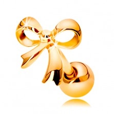 Ear piercing made of yellow 14K gold - shiny tied bow