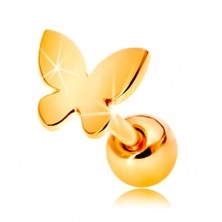 585 gold ear piercing - small flat butterfly with shiny surface