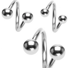 Steel eyebrow piercing - spiral of silver colour and ball, 1,6 mm