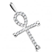 Pendant made of white 14K gold - Egyptian cross adorned with clear zircons