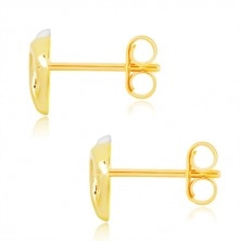 Earrings made of yellow and white 14K gold - bicoloured heart with cutouts and zircon