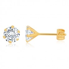 Earrings made of yellow 14K gold - round clear zircon, studs, 5 mm