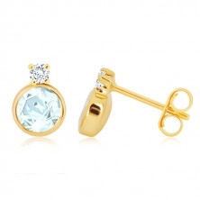 585 gold earrings with blue topaz and clear zircon, studs