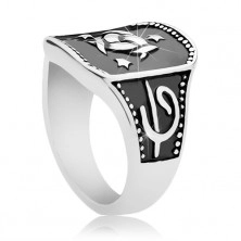 Steel ring, black rectangle with Celtic knot and three stars