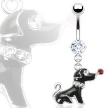 Navel ring - black dog with zircons
