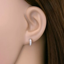 Earrings made of white 14K gold - small half-circle inlaid with clear zircons