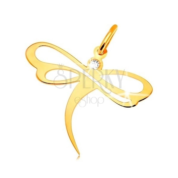 Diamond pendant made of yellow 14K gold - dragonfly with brilliant and cutouts