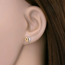 Brilliant earrings made of yellow and white 14K gold - heart with cutouts and diamond