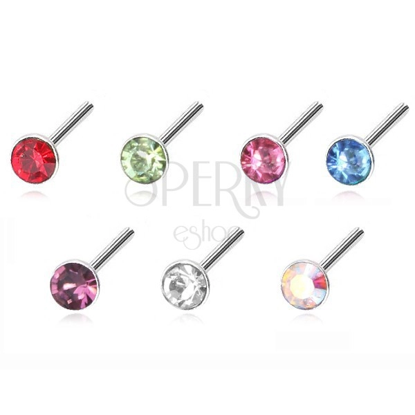 Nose piercing made of 925 silver - straight with zircon, 2 mm