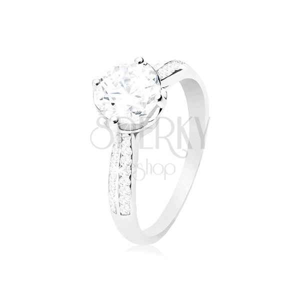 Engagement ring, 925 silver, clear round zircon in decorative mount