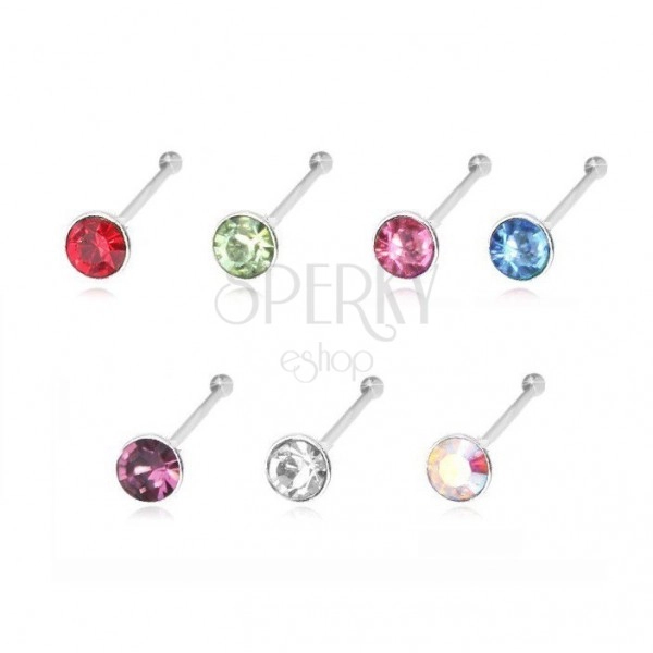 925 silver nose piercing ending in ball and round zircon, 1,8 mm