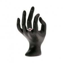 Ring made of 925 silver, zircon flower in light pink colour, wavy shoulders