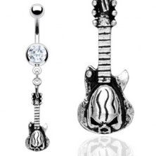 Belly ring - dangle guitar with skull