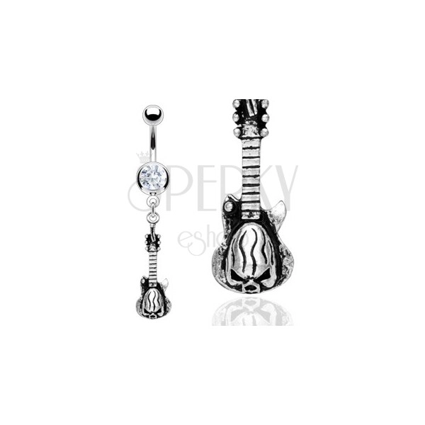 Belly ring - dangle guitar with skull
