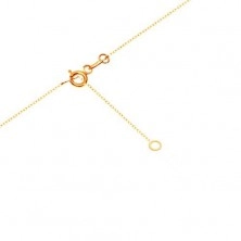 Necklace made of yellow 14K gold - two thin vertical strips, line of clear zircons