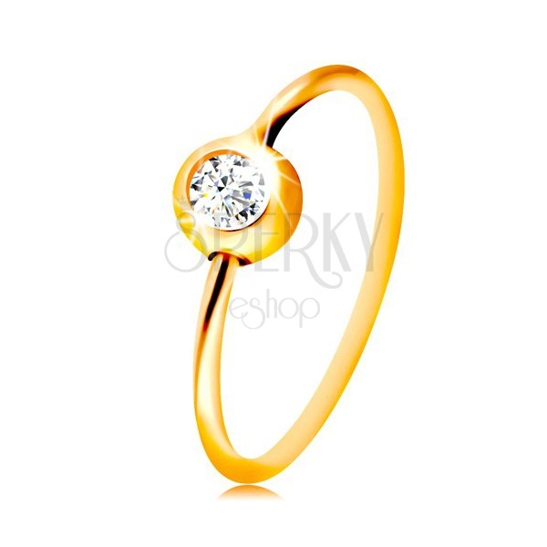 14K gold nose piercing - yellow gold, shiny circle with clear zircon in mount