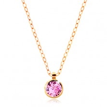 Necklace made of yellow 14K gold - sparkly chain, round pink zircon
