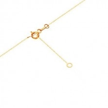 Yellow 14K gold necklace - glossy chain, round zircon of emerald colour