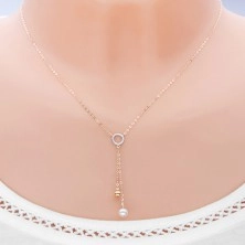 14K gold necklace - white pearl and shiny ball on chain