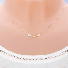 Necklace made of 14K gold - three symmetric flat hearts in three shades of gold