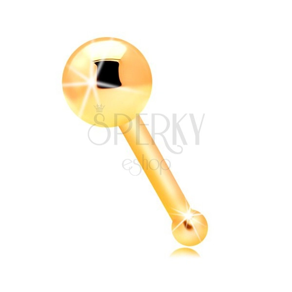 Nose piercing made of yellow 14K gold - straight shape, shiny smooth ball