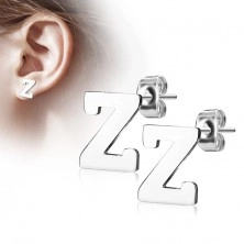Stud earrings made of 316L steel - capital letter Z, silver colour