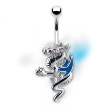 Navel ring - dragon with blue wings