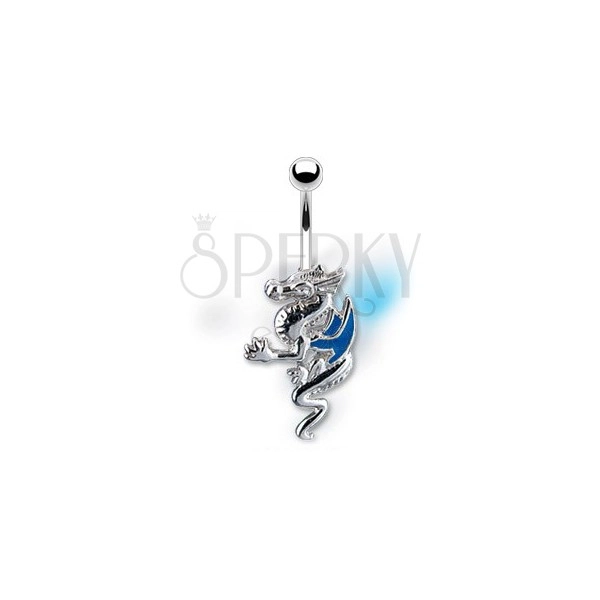 Navel ring - dragon with blue wings