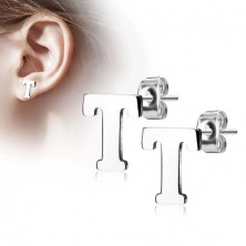 Earrings made of surgical steel - capital letter T, silver colour