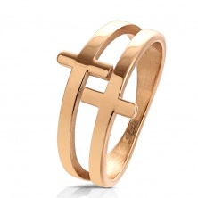 Ring made of surgical steel in copper colour, shiny double cross