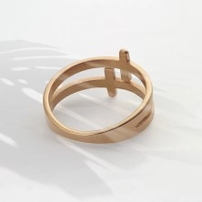 Ring made of surgical steel in copper colour, shiny double cross