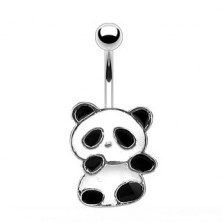 Steel belly piercing - panda of white and black glaze
