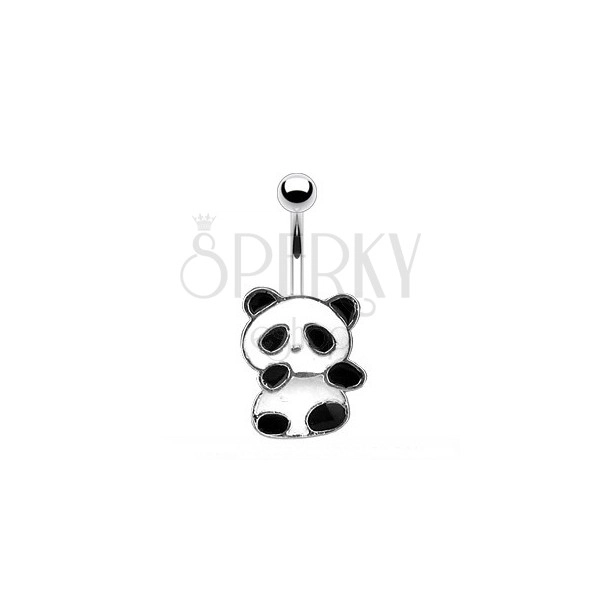 Steel belly piercing - panda of white and black glaze