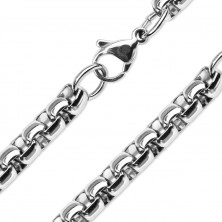 Steel chain in silver colour, shiny oval links, 510 mm