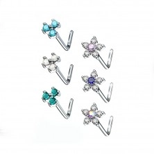 Set of nose piercings made of surgical steel, six flowers of various colours
