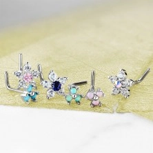 Set of nose piercings made of surgical steel, six flowers of various colours