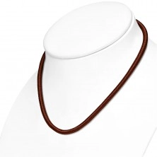 Necklace wound around with shiny tread in chocolate-brown colour, lobster closure