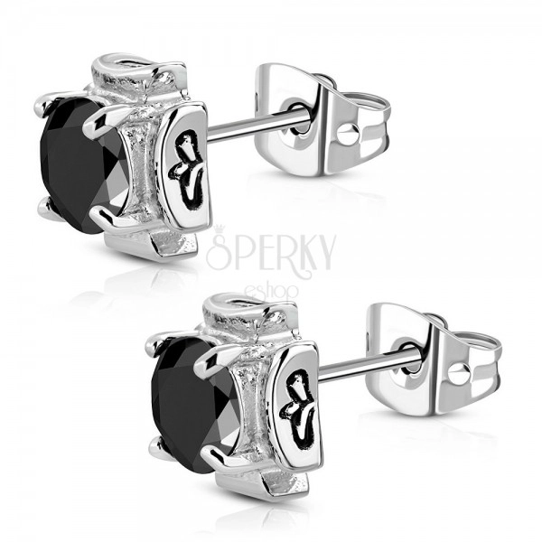 Surgical steel earrings - Maltese cross with black zircon
