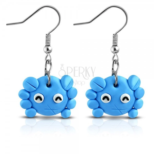 FIMO earrings, little light-blue crab, hooks