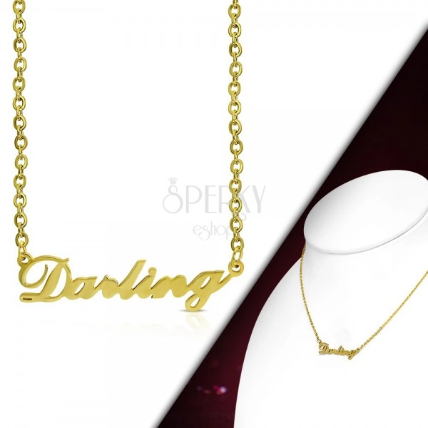 Necklace in golden colour, 316L steel, chain and pendant - Darling letters