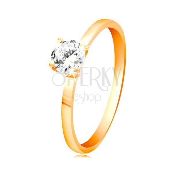 14K yellow gold ring - glowing clear zircon in shiny elevated mount