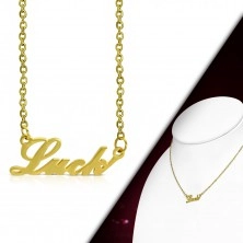 Steel necklace in golden colour, chain and pendant - Luck letters