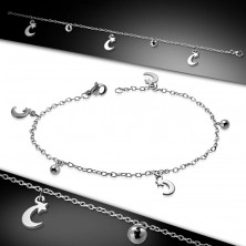 Stainless steel bracelet or anklet, shiny balls and moons with stars